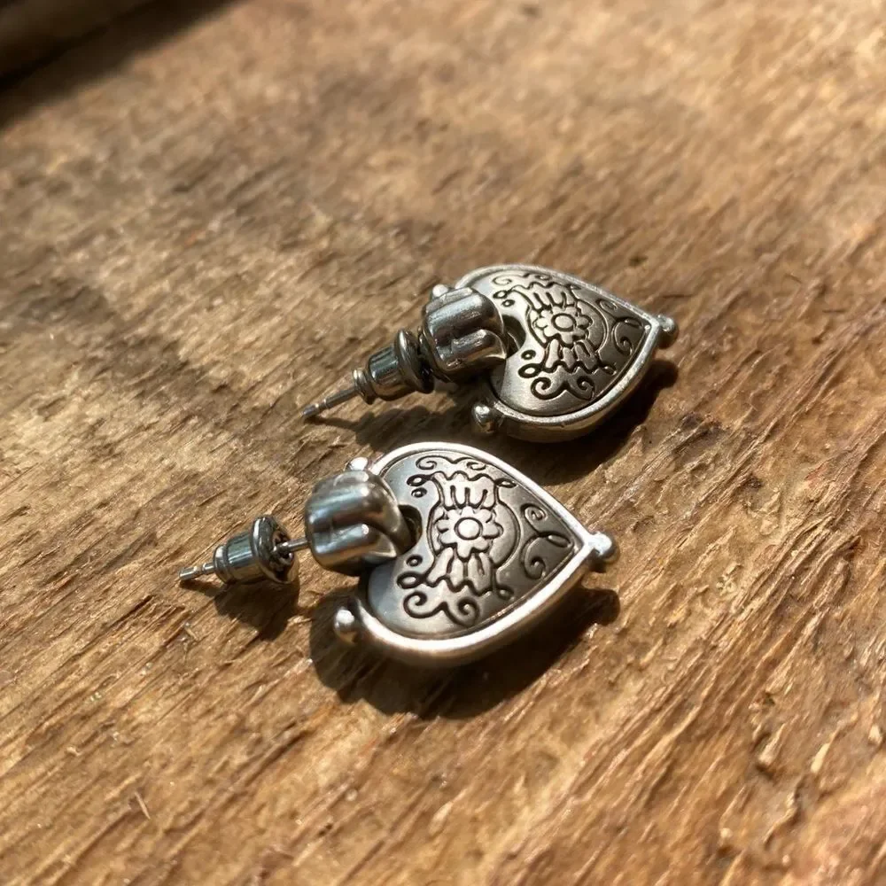 Brighton retired etched heart swivel post‎ earring